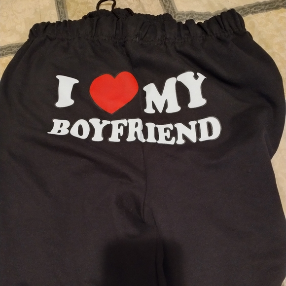 NWOT I LOVE MY BOYFRIEND SWEATPANTS - Picture 2 of 5